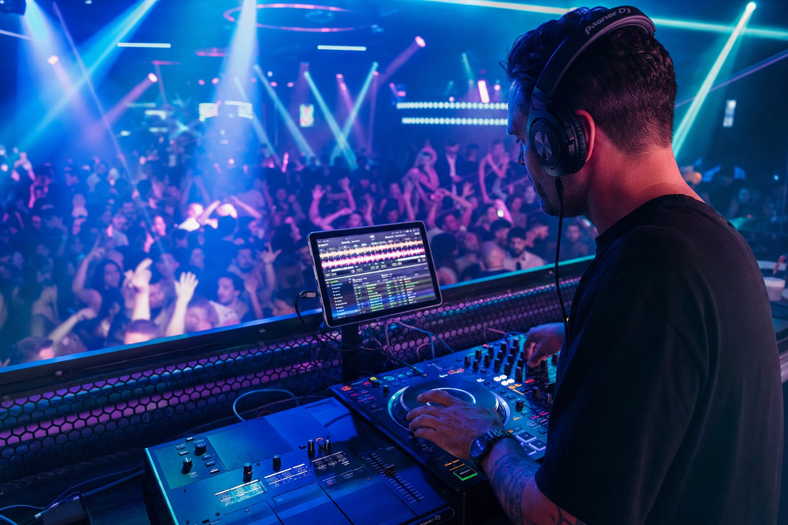 DJ performing in a nightclub with NeoDeck
