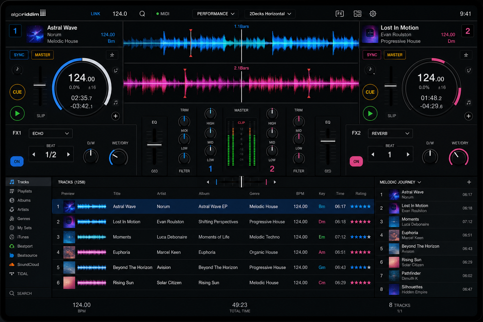 NeoDeck DJ software interface running on the device